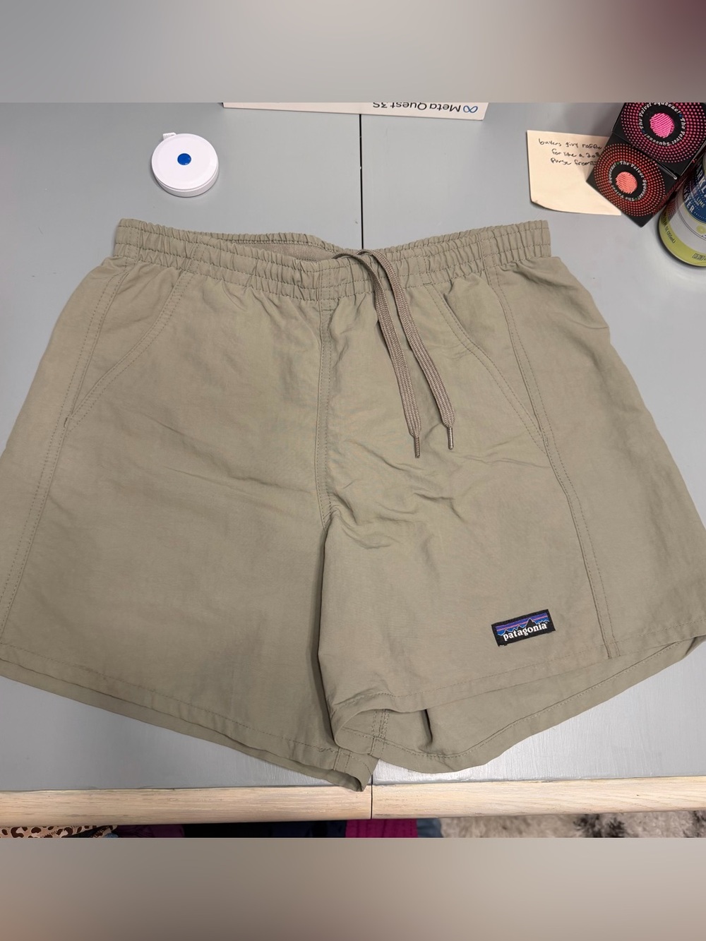 Patagonia Womans Athletic Shorts — Olive/Tan